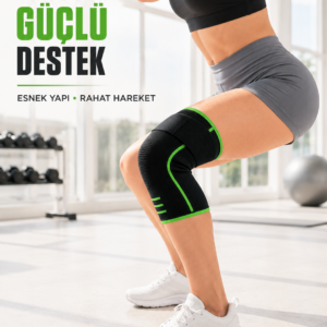 Siyah Yeşil Spor Dizlik Ayarlanabilir Destek Bantlı Nefes Alabilen Örme