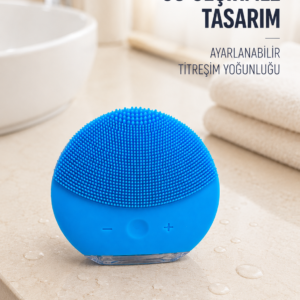 Titreşimli Silikon Yüz Temizleme Cihazı Mavi Şarjlı Cilt Bakım Fırçası