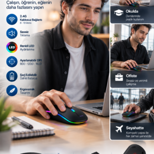 Ofis Ev Okul Kullanımına Uygun Şarjlı Kablosuz Mouse