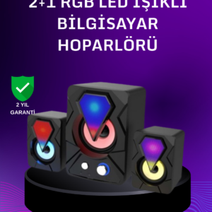 USB Bağlantılı RGB 2.1 Hoparlör Seti Derin Bas ve Renkli Işık
