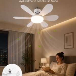 LED Aydınlatmalı Tavan Vantilatörü Güçlü Hava Sirkülasyonu Sağlayan Sessiz Motorlu Uzaktan Kumandalı