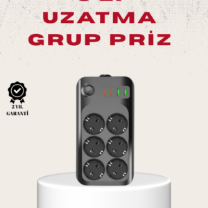 6’lı Grup Priz Termal Korumalı USB Type-C Çoklu Priz 2 Metre Kablo