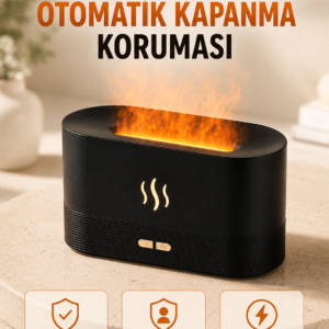 Alev Efektli Ultrasonik Aroma Difüzörü 180 ML LED Işıklı Hava Nemlendirici