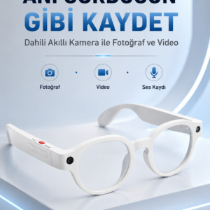Beyaz Bluetooth Akıllı Gözlük Dahili Kameralı Fotoğraf Video Kayıt Yapay Zeka Çeviri Dokunmatik Kontrol Özellikli