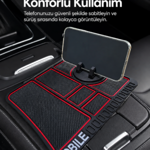 Araç İçi Telefon Standlı Kaydırmaz Silikon Organizer Mat Konsol Düzenleyici