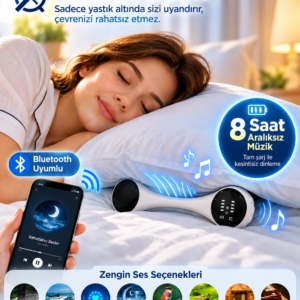 Yastık Altında Kullanılan Bluetooth Uyku Hoparlörü Sessiz Alarm Rahatlatıcı Sesler ve 8 Saat Kesintisiz Müzik