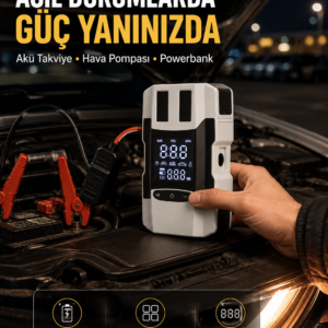 Dijital Ekranlı Araç Pompası Akü Takviye Powerbank 12.000 mAh Yeni Nesil