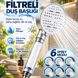 6 Sprey Modlu Filtreli Duş Başlığı Büyük Su Paneli Silikon Nozullu Beyaz Modern Tasarım