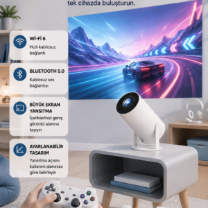 Taşınabilir Projeksiyon Cihazı 4K Destekli Wi-Fi Kablosuz Ekran Yansıtma