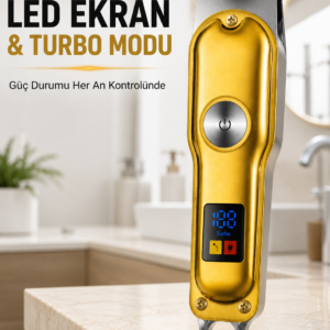 Erkek Saç Sakal Tıraş Makinesi LED Ekranlı Turbo Modlu T Bıçaklı Ense Favori Şekillendirme Makinesi