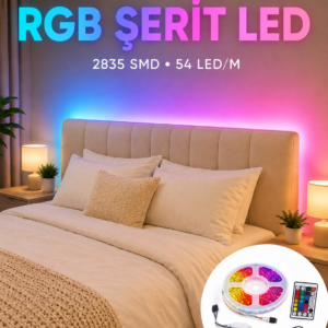 2835 RGB Şerit LED 5 Metre 54 LED/M Uzaktan Kumandalı Renkli Dekorasyon Işığı