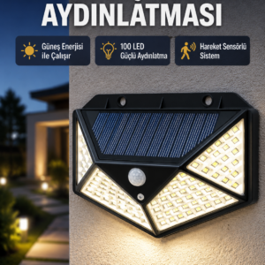 Solar Güçlü 100 LED Bahçe Lambası – Enerji Tasarruflu, Suya Dayanıklı ve Geniş Açılı Işık