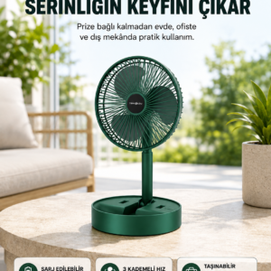 Katlanabilir Şarjlı Mini Fan 3 Kademeli Hız Ayarlı Taşınabilir