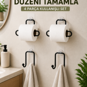 Banyo ve Mutfak İçin 4 Parça Set 2 Adet Kağıtlık 2 Adet Havlu Askısı