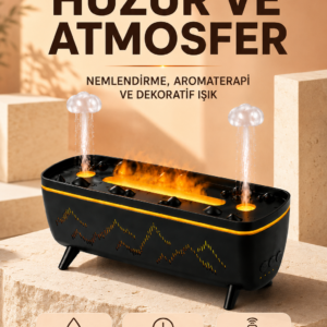 Jöle Yağmur Efektli Hava Nemlendirici 280 ML Aromaterapi Difüzörü Alev Efektli