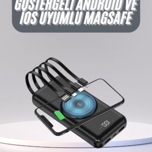 Kablosuz Çoklu Şarj Girişli 10.000 Mah Kablolu Powerbank Taşınabilir