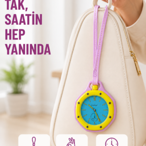 Anahtarlık Çanta Charmı Askılı Analog Dekoratif Saat Pembe