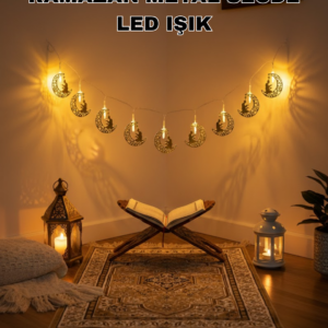 Ay ve Secde Tasarımlı Sıcak Beyaz LED Ramazan Işığı