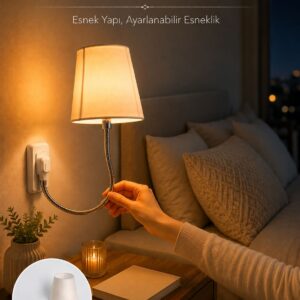 Soket Lamba Yatak Başı Işığı Ayarlanabilir Boyunlu