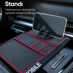 Araç Konsol Organizeri Kaydırmaz Silikon Telefon Standlı Saklama Matı