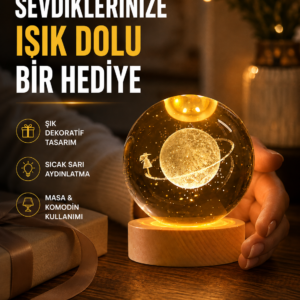 Ahşap Standlı Sarı Işıklı Dekoratif Küre Kız Figürü Tasarım