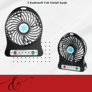 USB Girişli Taşınabilir Masaüstü Mini Fan – 3 Kademeli Hız, Şarjlı, Işıklı, Sessiz Çalışma