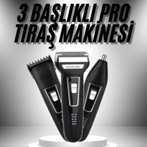 3'lü Set Saç Sakal Kesme Traş Makinesi Burun Kılı Alma Tıraş Makinesi