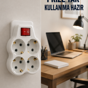 Duvar Priz Çoğaltıcı 4 Çıkışlı Açma Kapama Düğmeli Kablosuz Priz Adaptörü