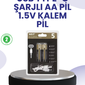 Type-C USB ile Hızlı Şarj Edilebilir AA Kalem Pil | 1.5V Lityum | Çiftli Paket
