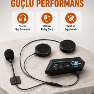 BT22 Kablosuz Kask Kulaklığı – Bluetooth 5.0, Intercom, Su Geçirmez ve Uzun Ömürlü Batarya Yeni Nesil