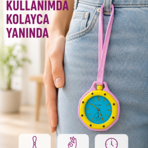 Askılı Analog Taşınabilir Saat Çanta Charmı Günlük Aksesuar Pembe
