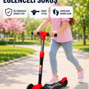 Çocuk Scooterı 3 Tekerlekli Denge Destekli Ayarlanabilir Gidonlu Çocuk Skuteri