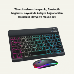 RGB Aydınlatmalı Şarjlı Kablosuz Klavye ve Mouse Seti – Modern ve Kompakt Tasarım