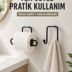 Banyo ve Mutfak İçin Yapışkanlı Havlu Askılığı ve Rulo Kağıt Tutucu Set