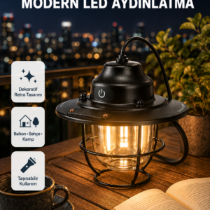 Retro Kamp Lambası Su Geçirmez Taşınabilir Gece Işığı Uzun Pil Ömürlü
