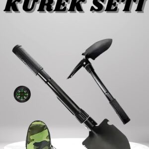Kazma Kürek Seti Pusulalı Katlanır Portatif Kazma Kürek Seti Çok Fonksiyonlu Katlanabilir