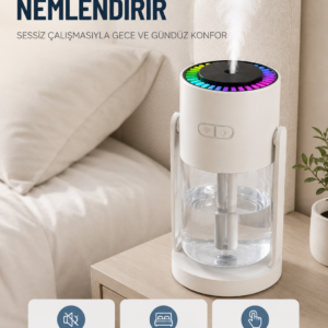 Taşınabilir Hava Nemlendirici LED Işıklı Şeffaf Hazneli Ev Ofis Yatak Odası Nemlendirme Cihazı