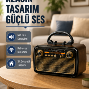 Ahşap Dokulu Bluetooth Müzik Kutusu – Vintage LED Tasarımıyla Modern Ses Deneyimi