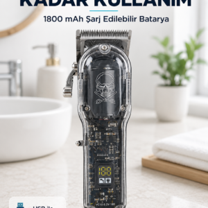 Erkek Saç Tıraş Makinesi Ayarlanabilir Bıçaklı 4 Taraklı 180 Dakika Kullanımlı LCD Ekranlı Şarjlı