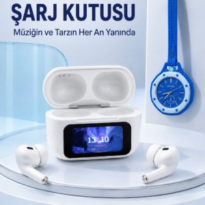 Dokunmatik Kablosuz Kulaklık + Mavi Askılı Analog Charm Saat İkili Set