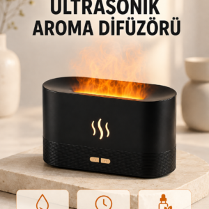 Ultrasonik Aromaterapi Difüzörü 180 ML Hazneli Dekoratif Alev Efektli Nemlendirici