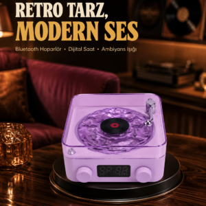 Projektör Işıklı Retro Hoparlör Bluetooth AUX USB Hafıza Kartlı 360° Sesli Şarjlı