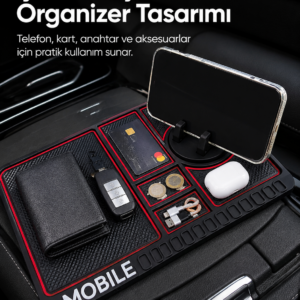 Araç İçi Kaydırmaz Organizer Mat Telefon Standlı Çok Amaçlı Konsol Düzenleyici