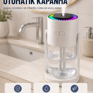 LED Işıklı Hava Nemlendirme Cihazı Şeffaf Su Hazneli Sessiz Masaüstü Nemlendirici
