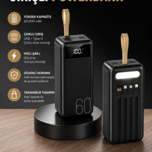 Powerbank 60.000 MAH 4 Portlu Uzun Şarj Süreli Dijital Göstergeli