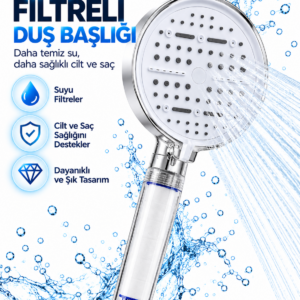 Filtreli 6 Sprey Modlu Duş Başlığı Büyük Panel Beyaz Çok Fonksiyonlu