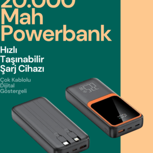 Taşınabilir Şarj Cihazı 20000 mAh | 22.5W Hızlı Şarj + Dijital Ekran + Kablo Dahil