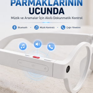 Beyaz Yapay Zeka Akıllı Gözlük Fotoğraf Video Ses Kayıtlı Çoklu Dil Çeviri Bluetooth Bağlantılı 3 Lensli