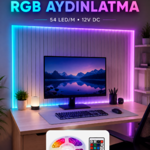 5M RGB Şerit LED Seti 12V 2835 SMD Kumandalı Ev Oda ve Dekoratif Ambiyans Aydınlatma