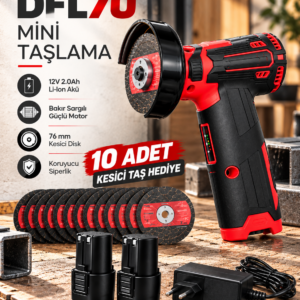 DFL70 Mini Taşlama 12V 2.0Ah Li-Ion Çift Akülü 76 mm Kesici Disk 10 Adet Kesici Taş Hediyeli